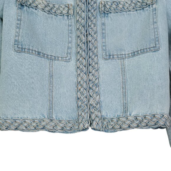 Veronica Beard Arrowe Braided Denim Chambray Light Blue Cropped Jacket Size 2 - Picture 6 of 13